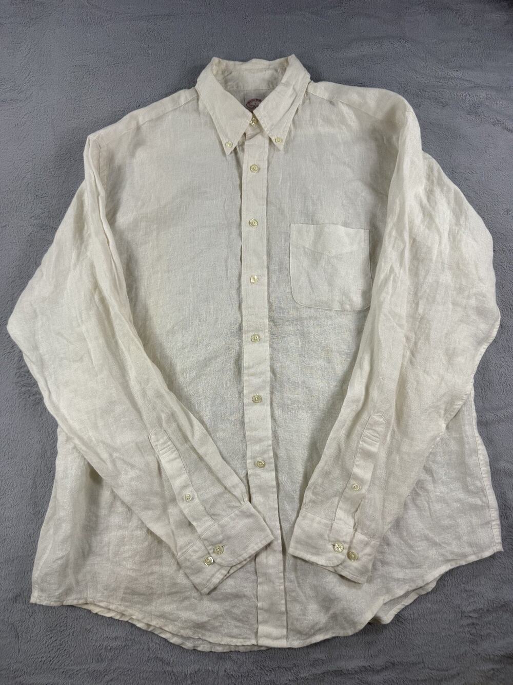 Brooks Brothers Mens Large Linen Long Sleeve Button Down Casual Preppy